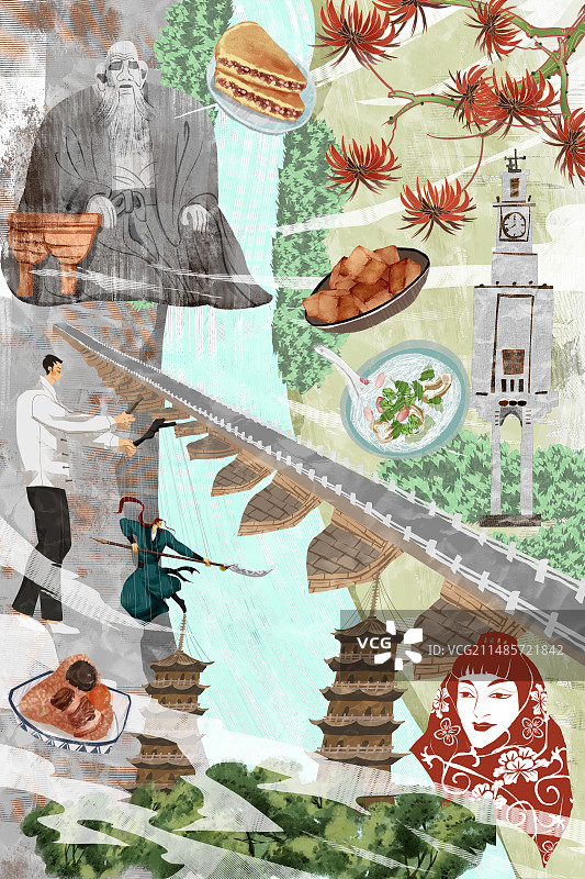 泉州城市建筑人文美食插画图片素材