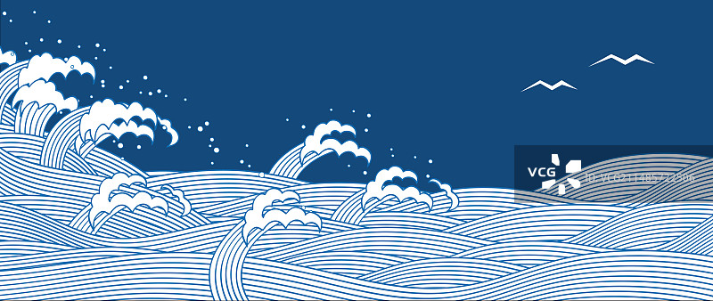 蓝色海浪矢量插画图片素材