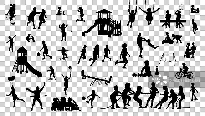 玩耍的孩子们剪影图片素材