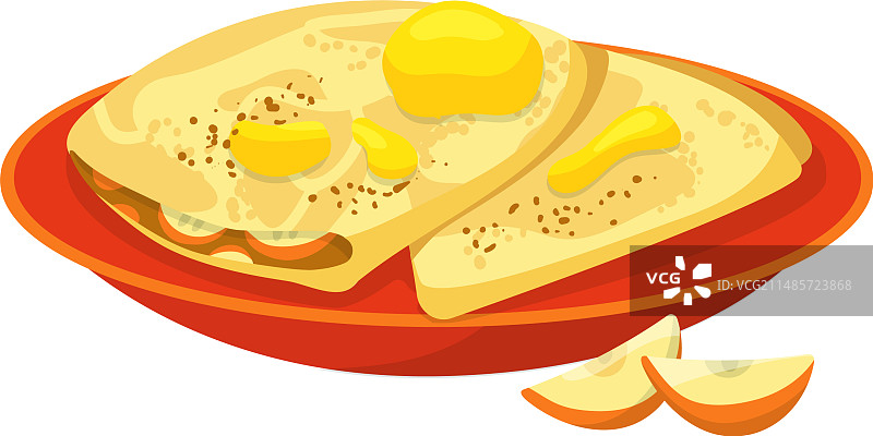 配有黄油和柠檬片的红色盘子薄煎饼图片素材