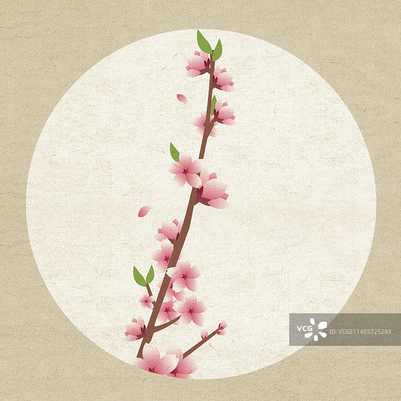 桃花樱花国风植物插画图片素材