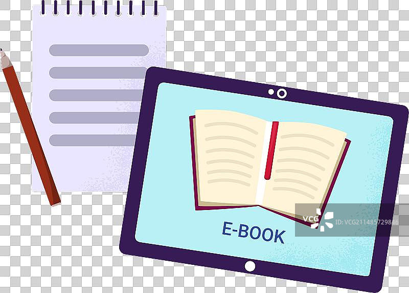 平板电脑显示电子书笔记本铅笔图片素材