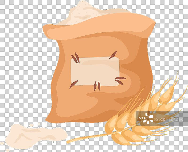 面粉袋、麦穗和洒落的面粉图片素材