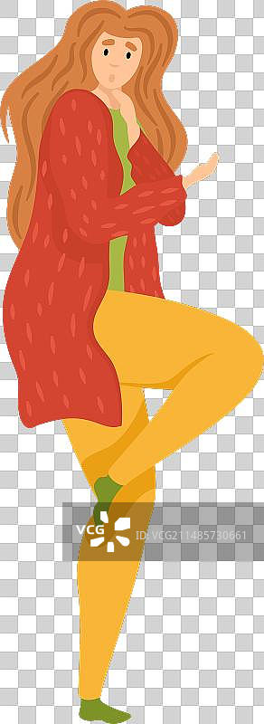 长发年轻女人站立，时尚的冬季装扮图片素材