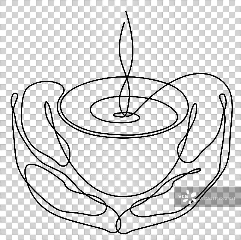 手中拿着一杯咖啡的轮廓图片素材