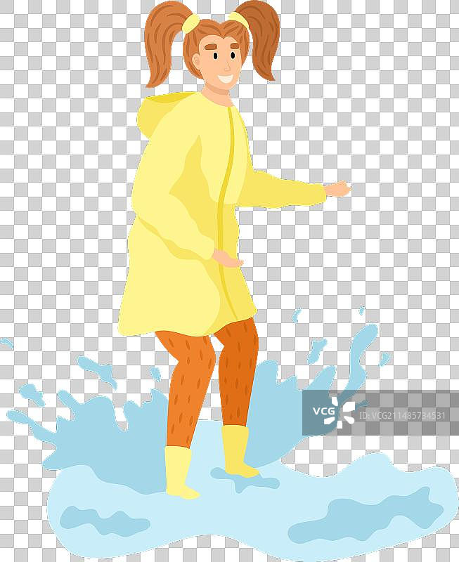 扎着辫子在水坑里玩耍的女孩图片素材