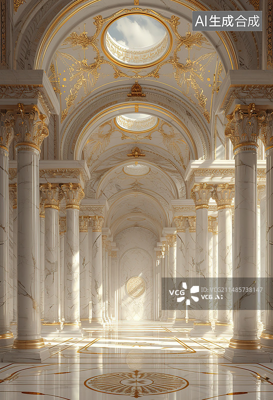 【AI数字艺术】教堂建筑内部结构图片素材