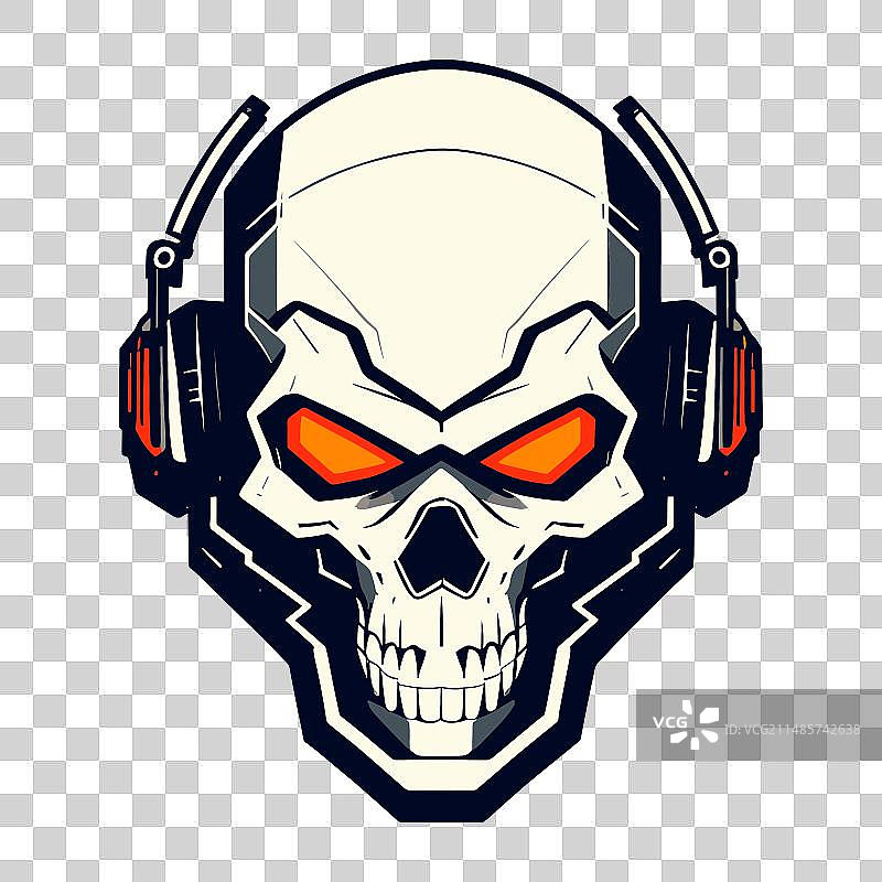 带耳机的赛博格骷髅头图片素材
