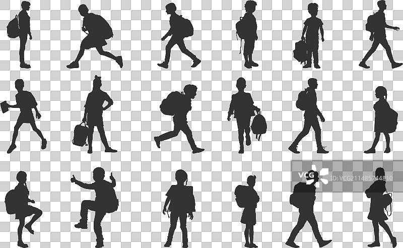 带着书包的孩子黑色剪影图片素材