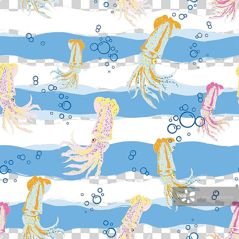 章鱼波浪蓝色无缝图案图片素材