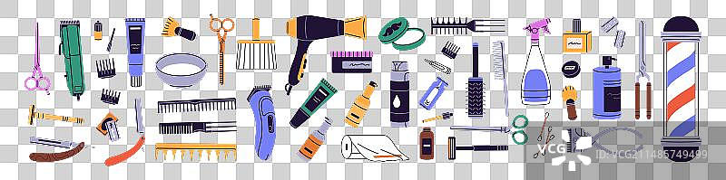 不同的美发理发店用品套装图片素材