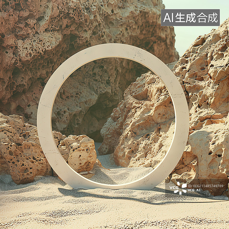 【AI数字艺术】海滩上的岩石对天空的风景图片素材