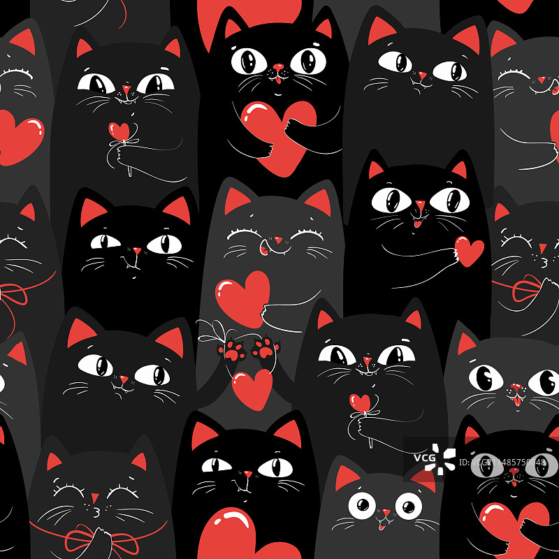 带有爱心的黑色灰色猫咪情人节图片素材
