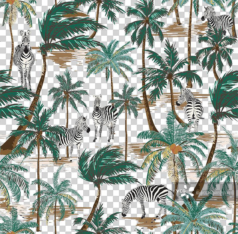 棕榈丛林斑马无缝图案图片素材