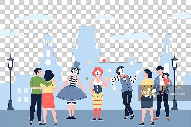 街头表演：哑剧演员和小丑图片素材