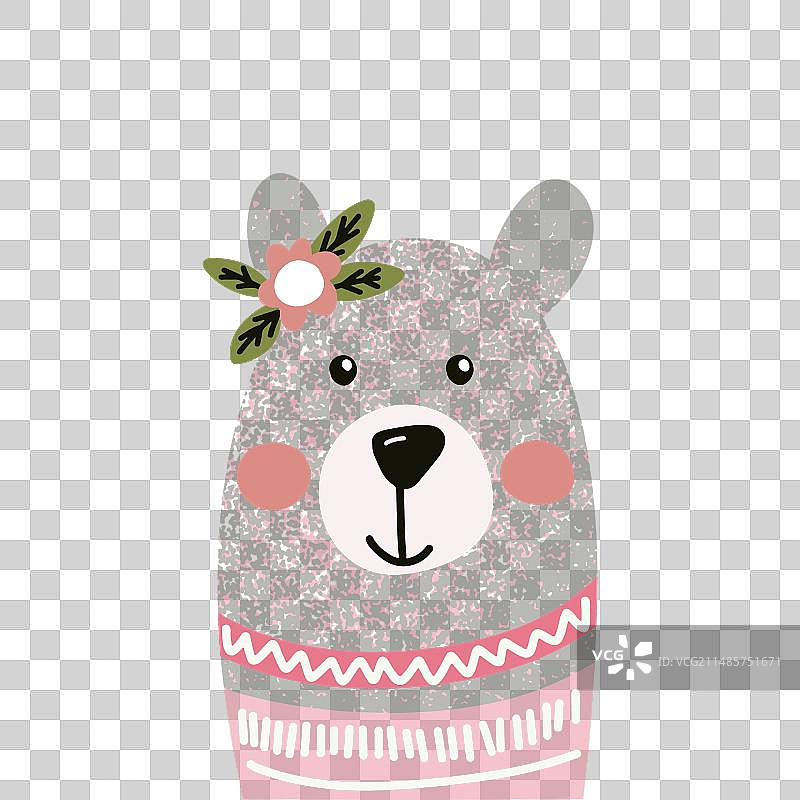 头戴鲜花的熊穿着粉色衣服图片素材