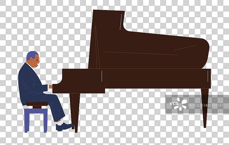 演奏三角钢琴的卡通音乐家图片素材