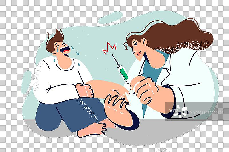 等待接种疫苗哭泣的小男孩图片素材