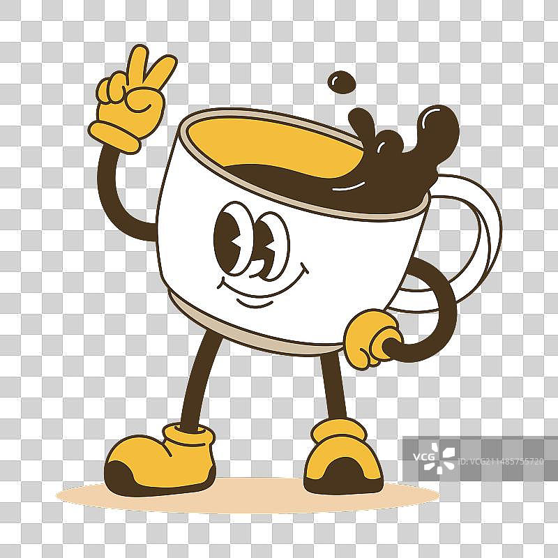 比出和平或胜利手势的咖啡杯图片素材