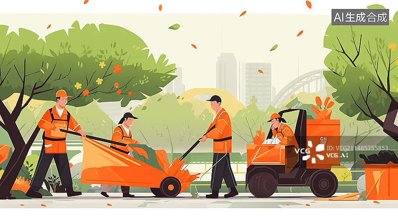 【AI数字艺术】环卫工人劳动节扁平风插画图片素材