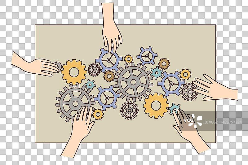员工的手连接齿轮图片素材