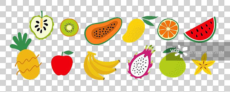 热带水果涂鸦扁平风格图片素材