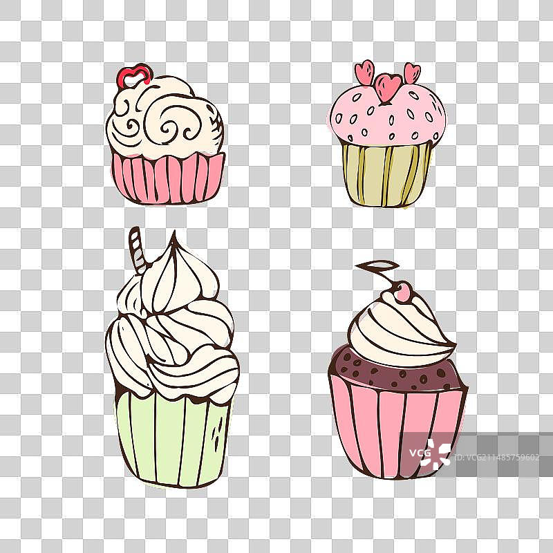 奶油纸杯蛋糕涂鸦：甜点美食图标图片素材