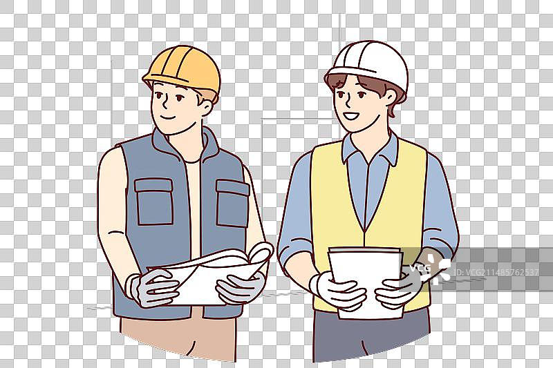 穿着工作服向侧面看的两个男人图片素材