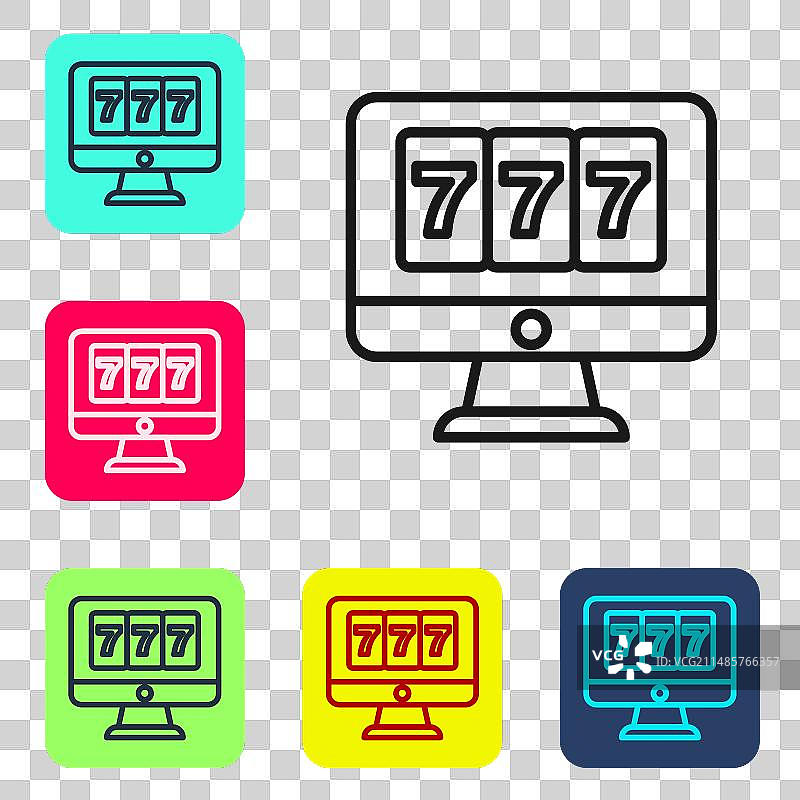 带幸运数字7的黑色线条在线老虎机图片素材