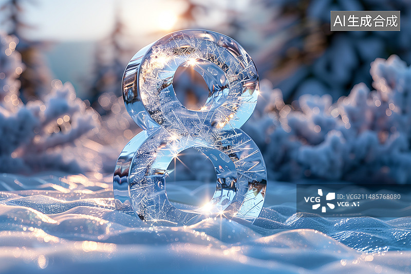 【AI数字艺术】雪地里的冰块数字8图片素材