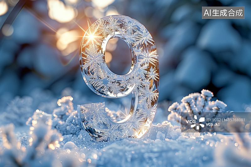 【AI数字艺术】雪地里的冰块数字9图片素材