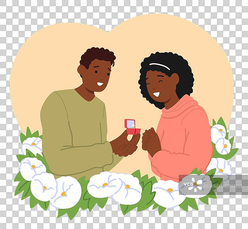 黑人男子温柔地送上闪耀的订婚戒指图片素材