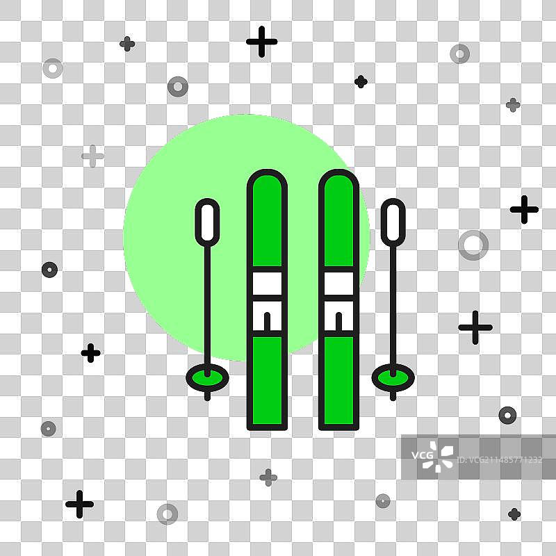 实心描边滑雪板雪杖图标图片素材