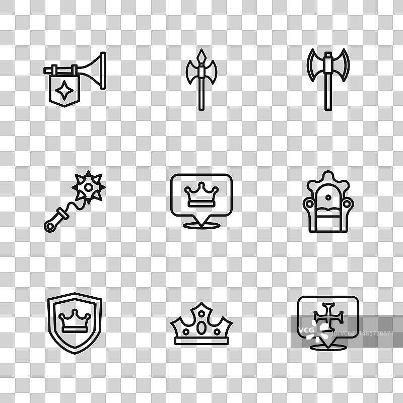 皇冠、中世纪王座与十字军线条图片素材
