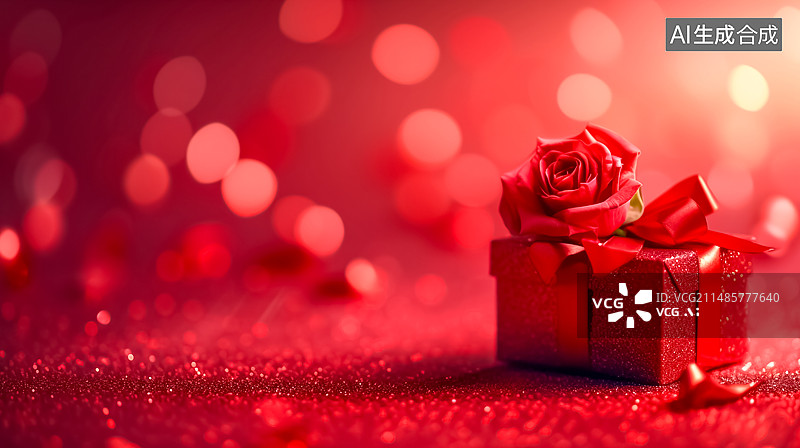 【AI数字艺术】红色背景下的礼盒与玫瑰图片素材