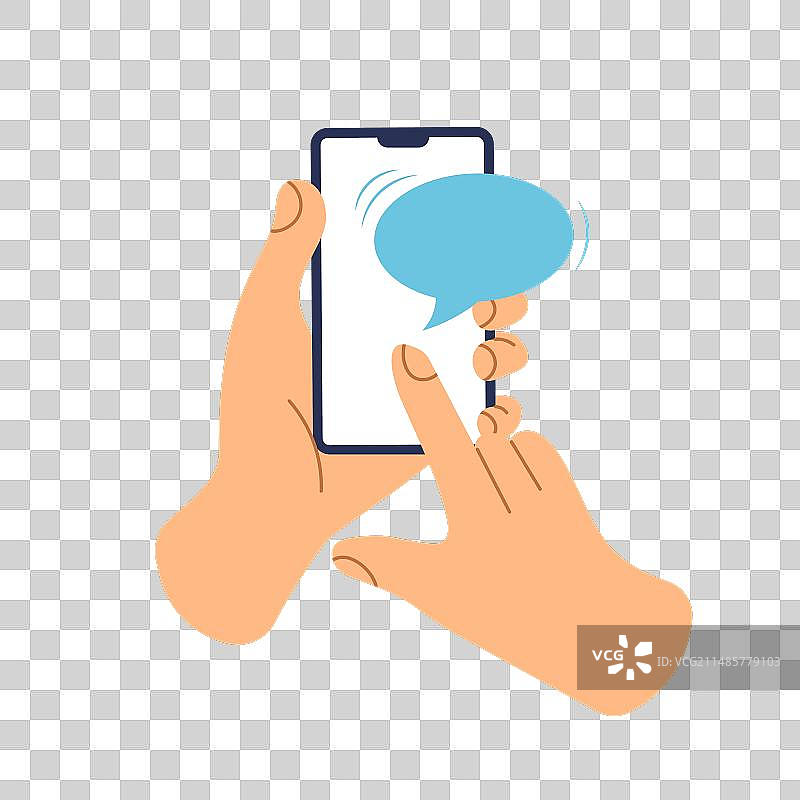 手持带有聊天气泡模板的智能手机图片素材