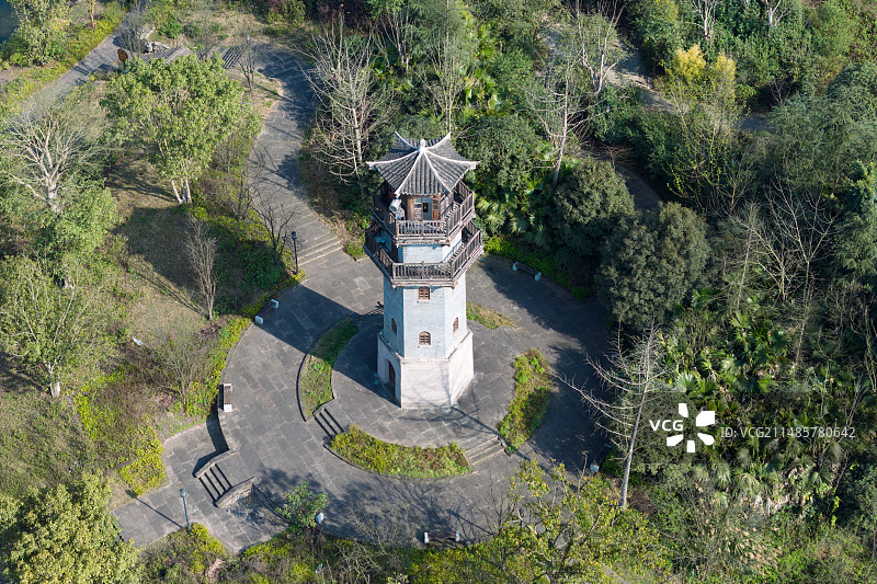 重庆两江国际影视城，两江影视城的古建筑塔楼图片素材