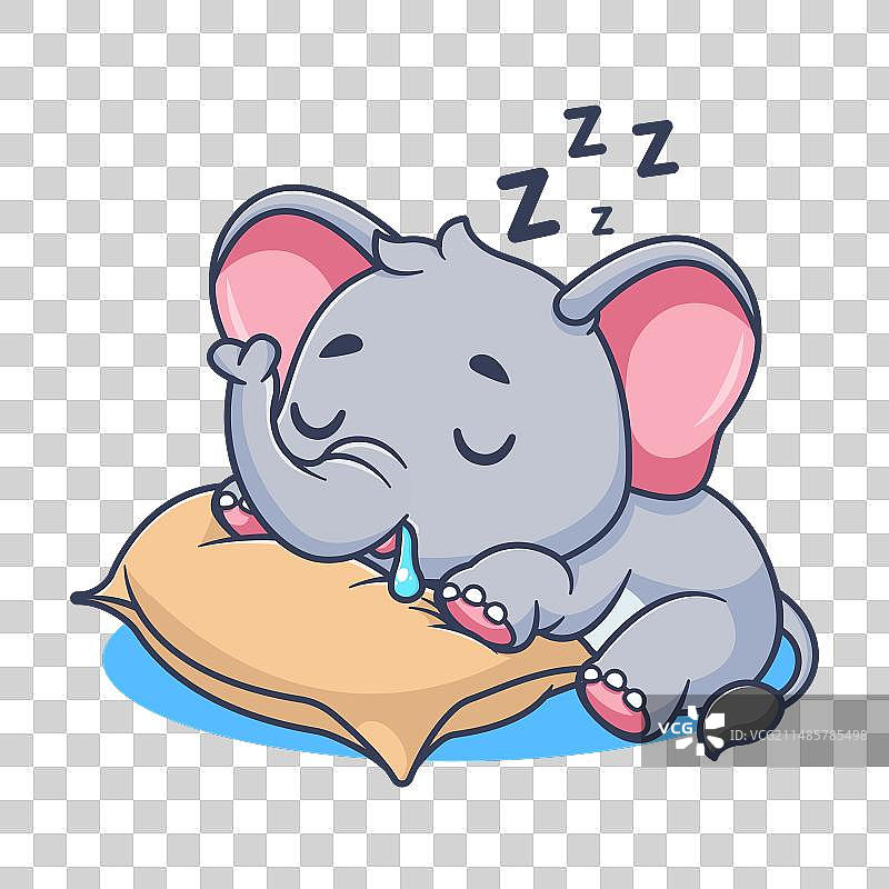 可爱的大象抱着枕头睡觉卡通图标图片素材