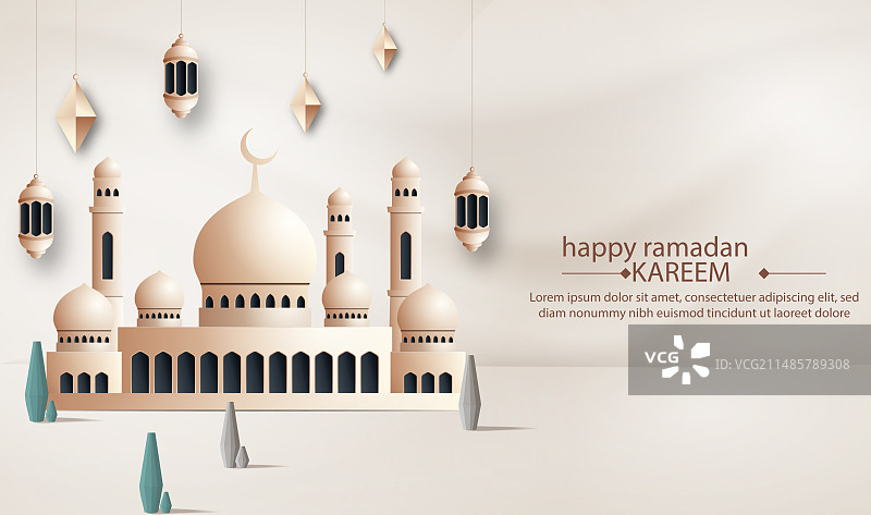 带有清真寺灯笼的逼真斋月背景图片素材