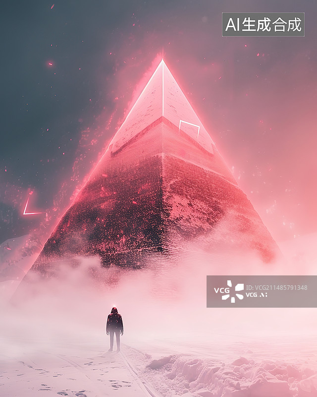 【AI数字艺术】冬天站在雪地上的人的后视图图片素材