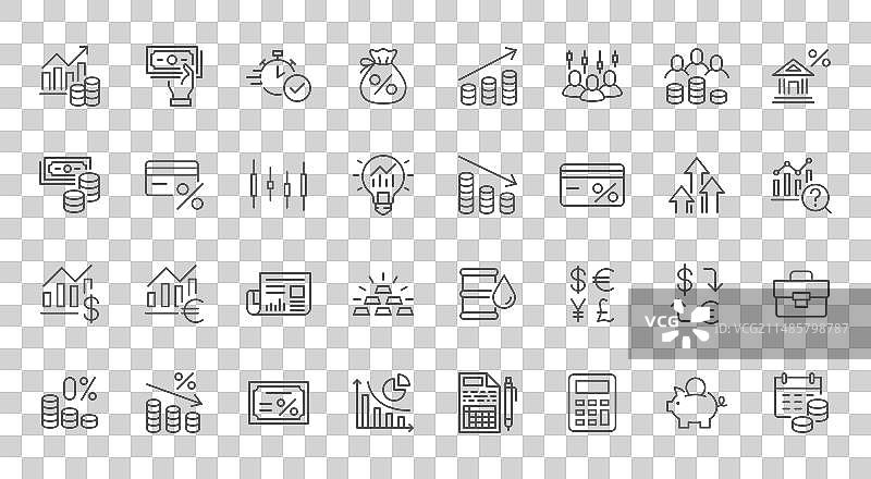 投资线条图标集：快速审批银行图片素材