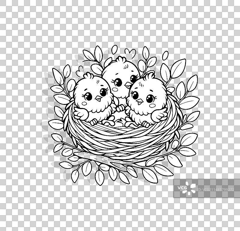 三个快乐的小鸡依偎在巢中标志图片素材