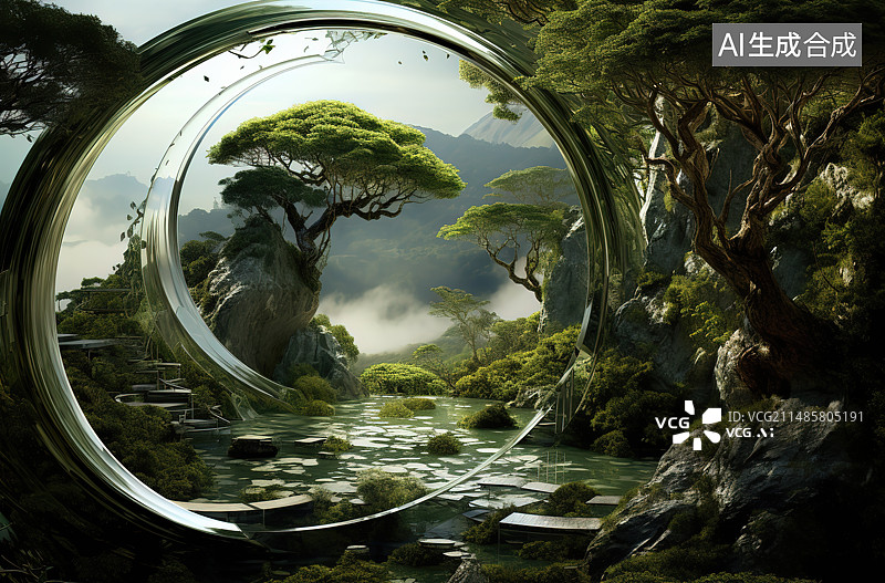 【AI数字艺术】森林中树木的全景照片图片素材