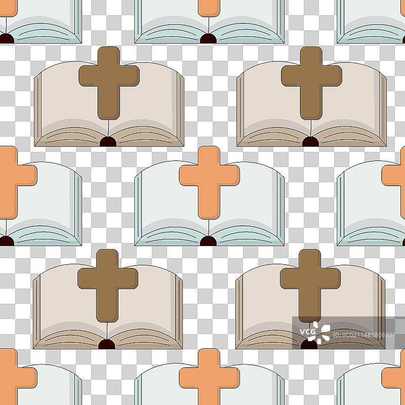 带十字架的打开的书籍圣经的无缝图案图片素材