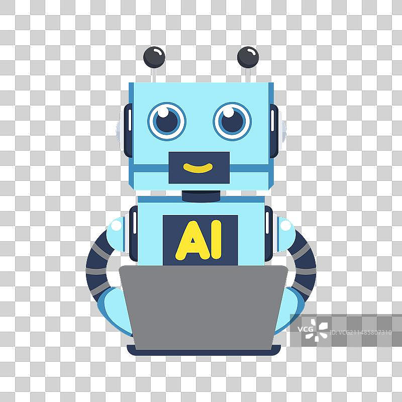 用笔记本电脑工作的机器人图片素材