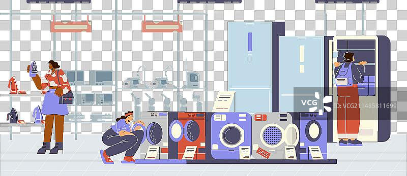 在电子商店购物的人们图片素材