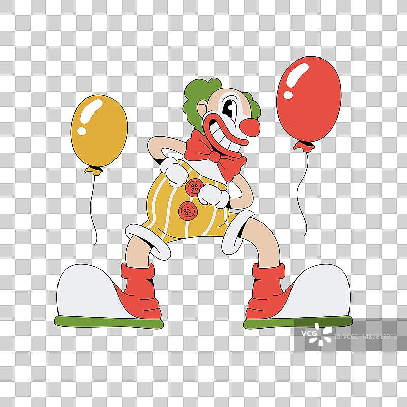 卡通风格的小丑和气球图片素材