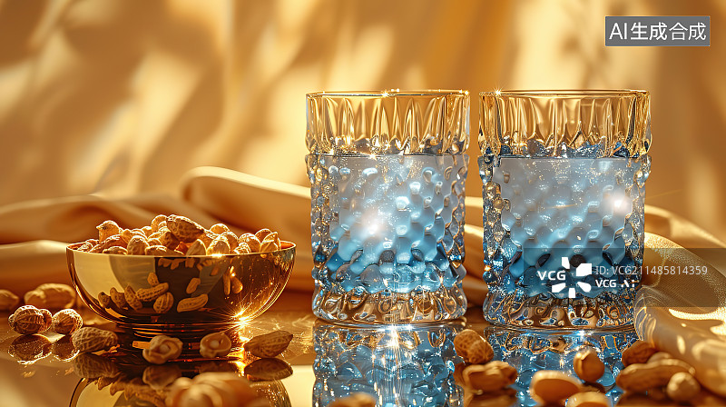【AI数字艺术】桌子上的玻璃容器特写镜头图片素材