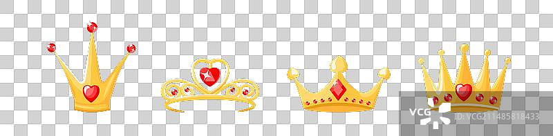 镶嵌红色红宝石的金色皇冠和头饰图片素材