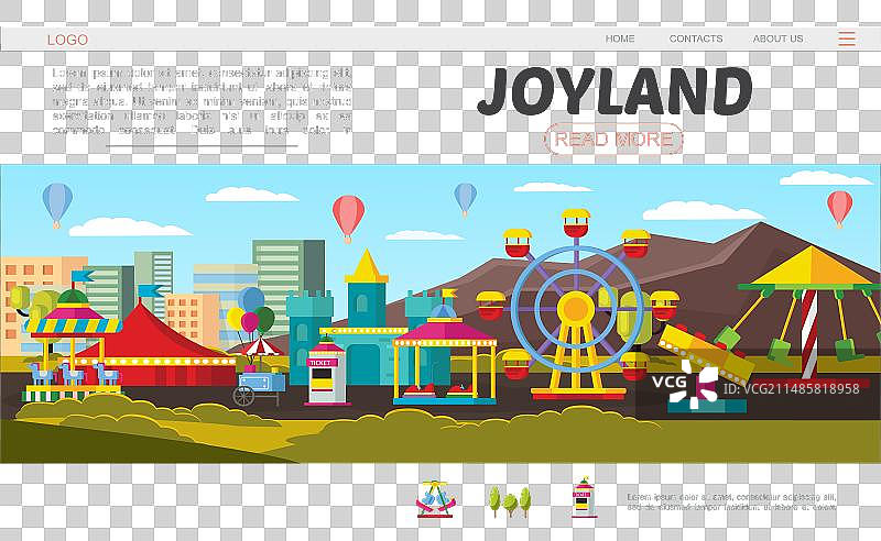 扁平风格游乐园着陆页概念图片素材